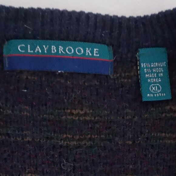 VTG Claybrooke Navy Wool Blend Patterned Knit Retro Eclectic Grandpa Cardigan XL - Picture 9 of 9